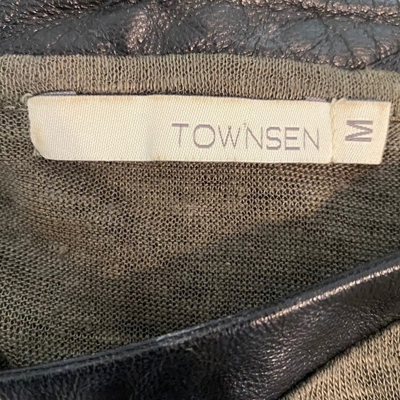 Townsen linen & leather trim size M green top quiet luxury resort travel - Picture 7 of 8